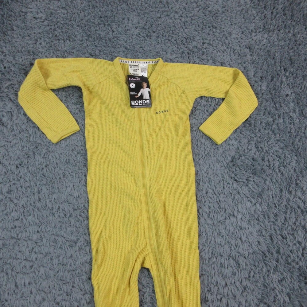 Bonds Coverall One Piece Kids 4 Yellow Eco Thermal Waffle Knit Zip Pajamas NWT - Picture 2 of 16